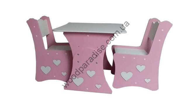 Комплект стол и стул с наклейкой "3 сердца "